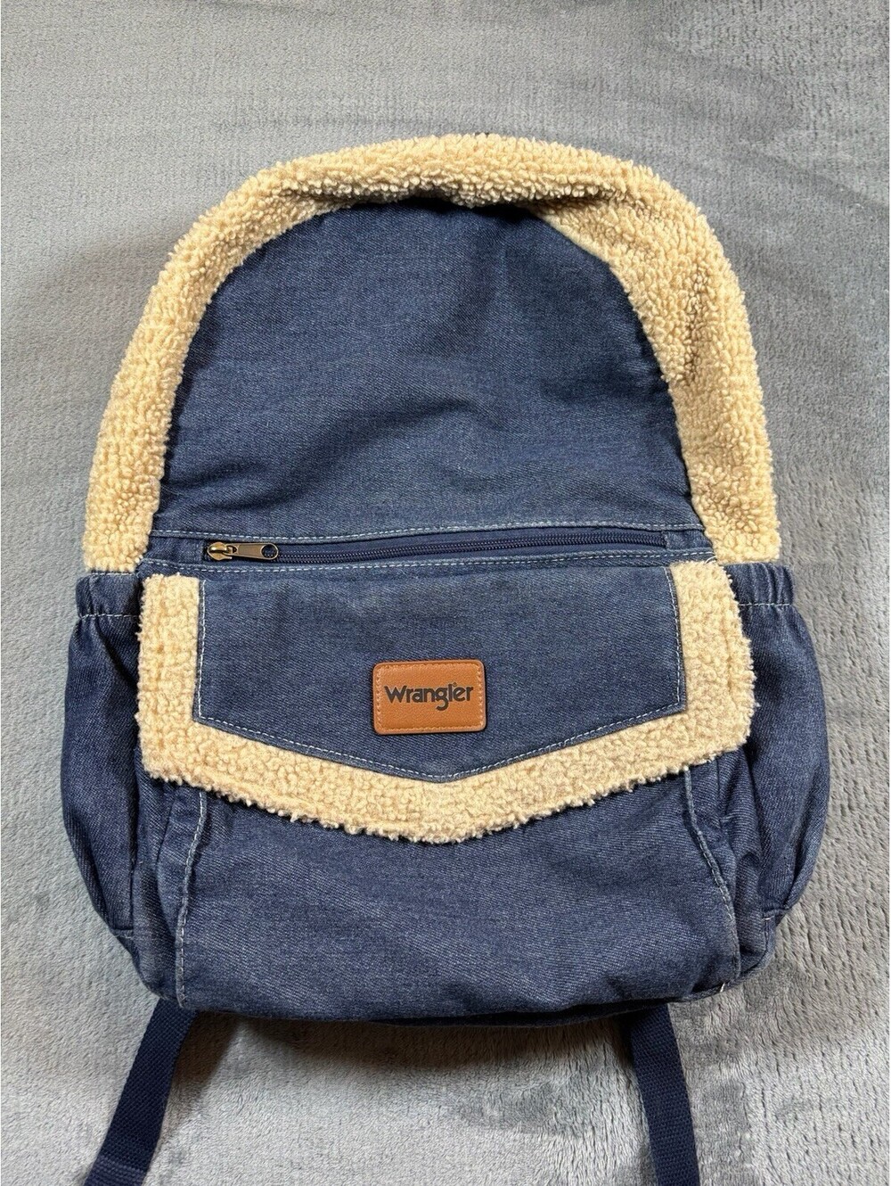 Wrangler Men’s and Women’s Denim and Shearling 17" Backpack, Classic Blue